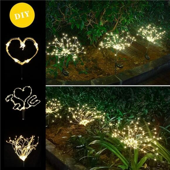 Solar Firework Lights Outdoor LED Garden Pathway Landscape Decoration Warm White - Picture 5 of 7